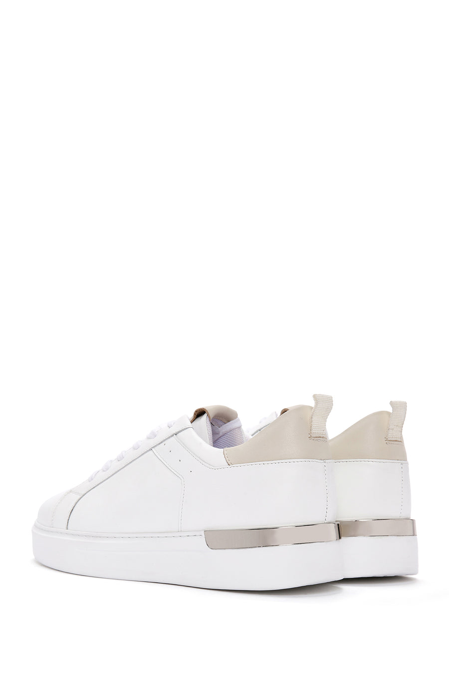 Erkek Beyaz Bağcıklı Deri Sneaker