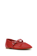 Women's Red Mesh Strappy Ballerinas | Derimod