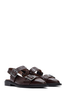 Women's Claret Red Open Back Buckled Patent Leather Ballerinas | Derimod