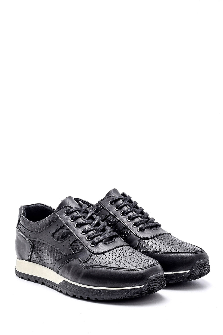 Erkek Kroko Detaylı Deri Sneaker