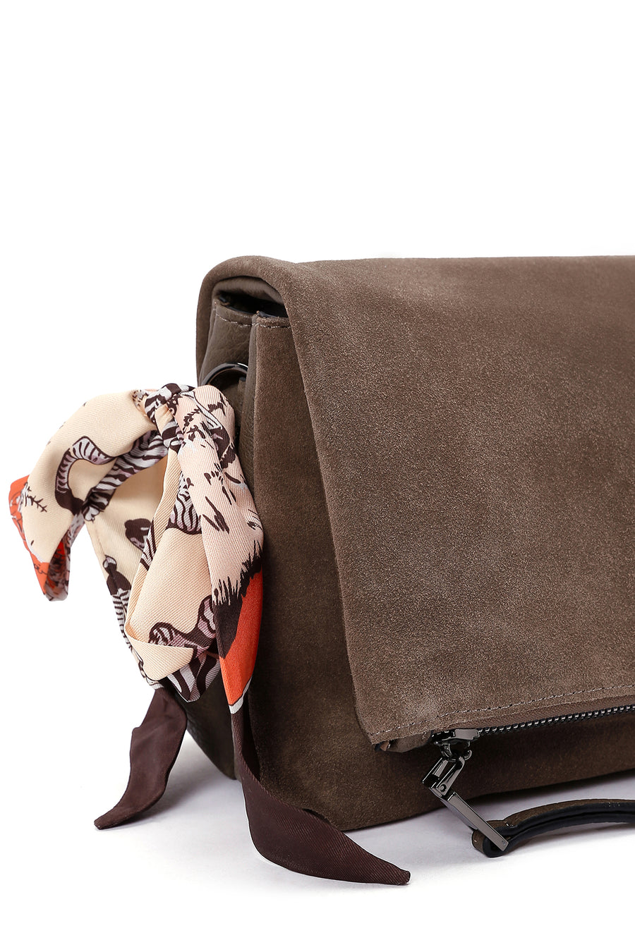 Women's Mink Long Strap Accessory Detailed Suede Crossbody Bag