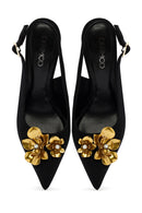 Women's Black Accessory Detailed Open Back Thin Heeled Shoes | Derimod