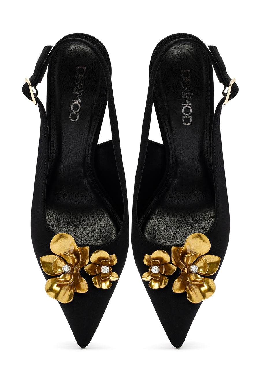 Women's Black Accessory Detailed Open Back Thin Heeled Shoes