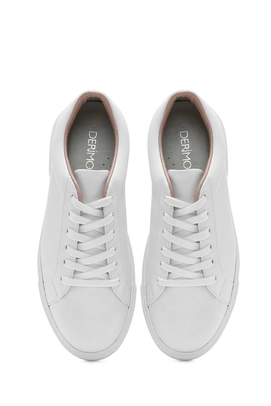 Kadın Beyaz Bağcıklı Deri Sneaker
