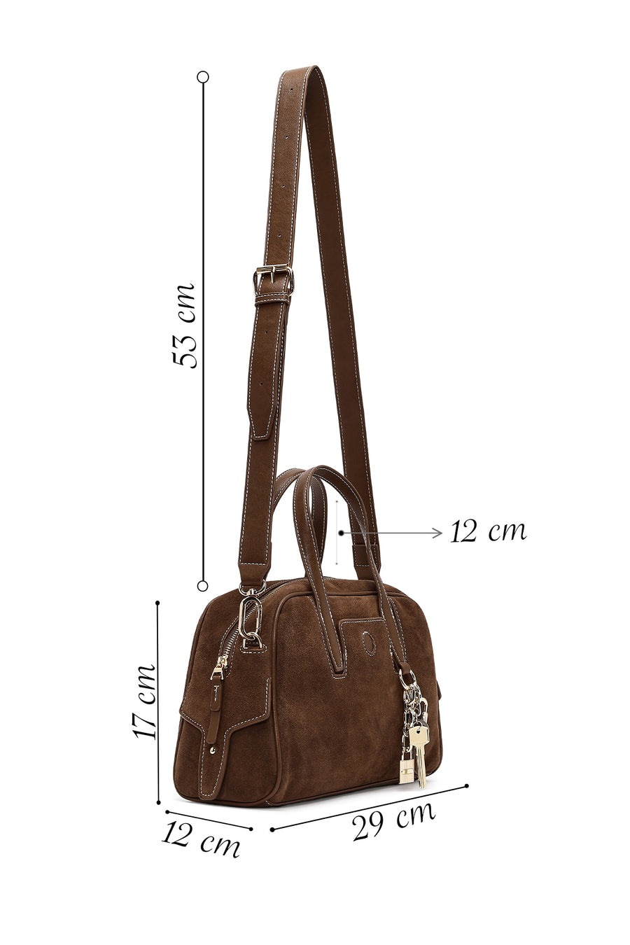 Woman Brown Long-Strap Suede Shoulder Bag