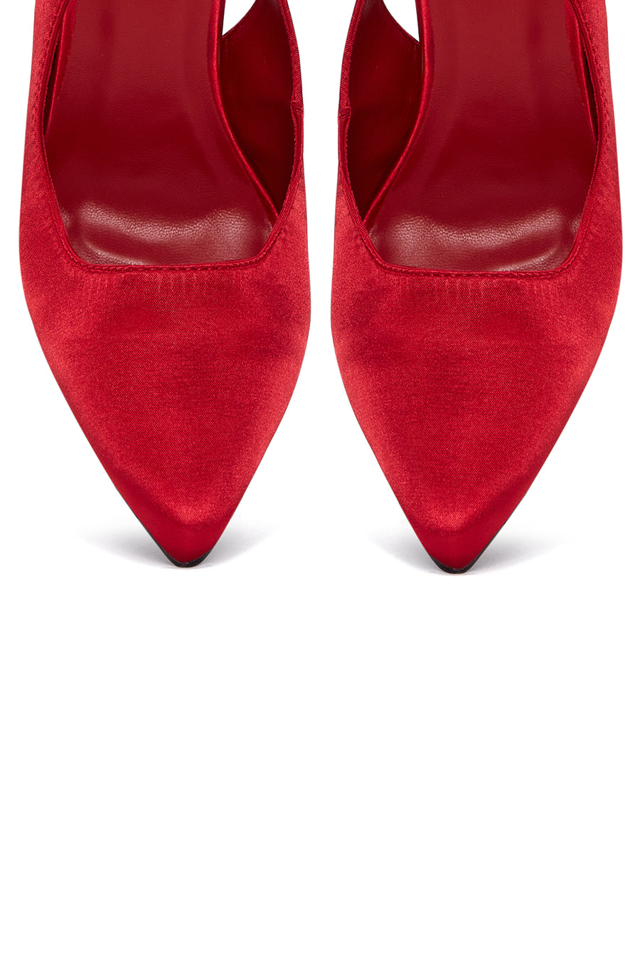 Women's Red Ankle Strap Satin Heeled Shoes