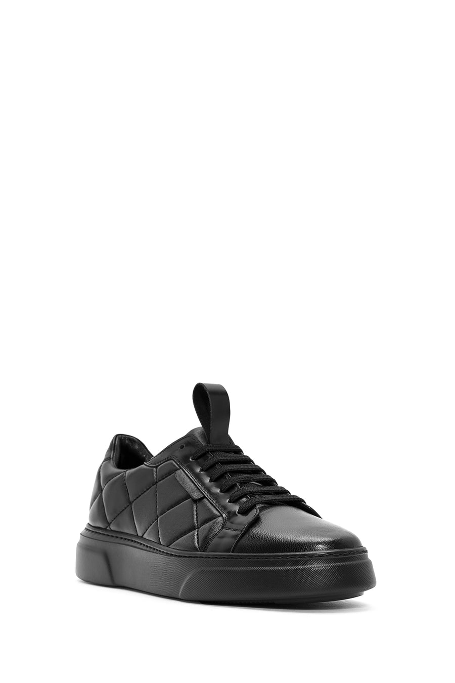 Erkek Siyah Bağcıklı Kroko Desenli Deri Sneaker