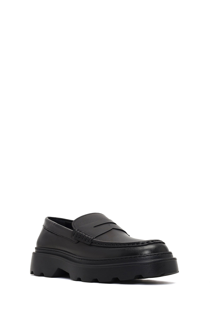 Men's Black Thick-Soled Leather Loafer