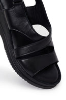 Woman Black Wedge Heel Leather Comfort Sandal | Derimod
