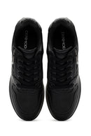 Women's Black Lace-Up Wedge Heel Leather Sneakers | Derimod