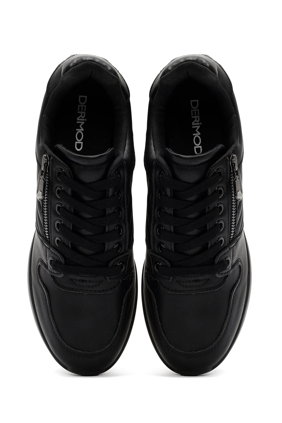 Women's Black Lace-Up Wedge Heel Leather Sneakers