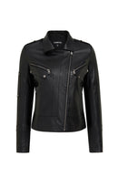 Roma Women's Black Biker Leather Jacket | Derimod
