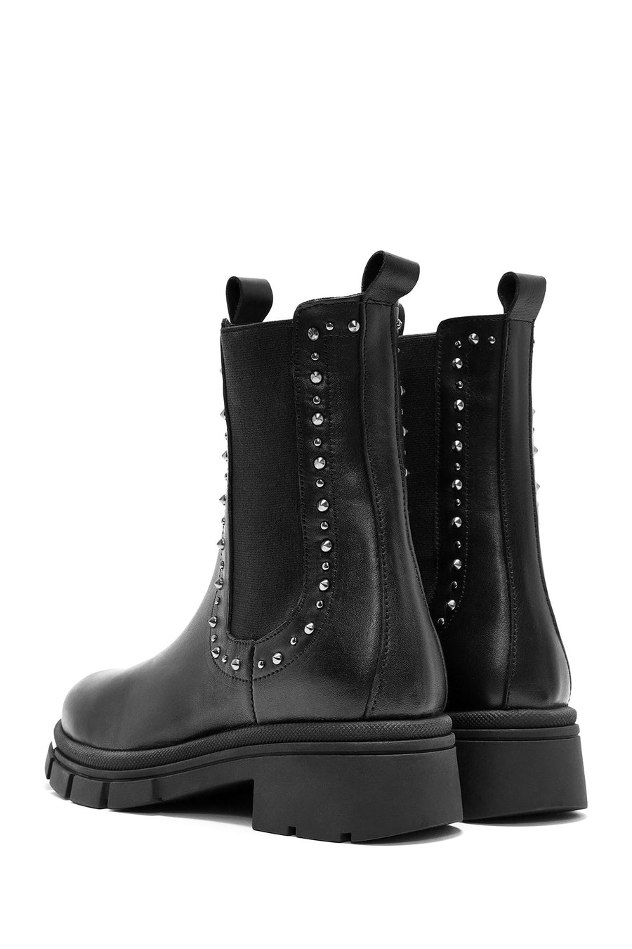 Women's Black Stone Detailed Leather Chelsea Boots