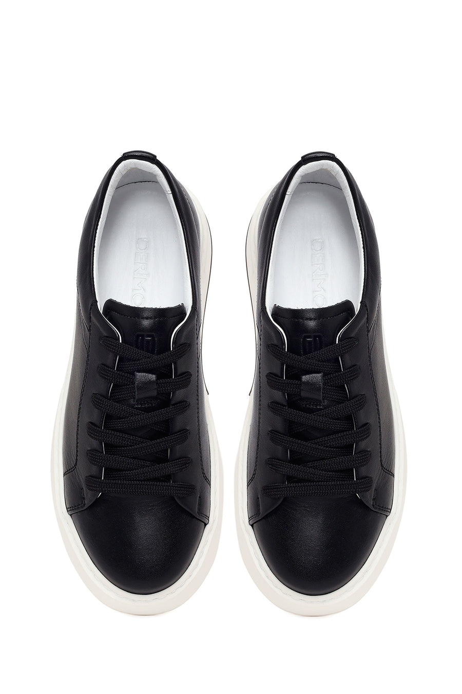 Erkek Siyah Bağcıklı Deri Sneaker