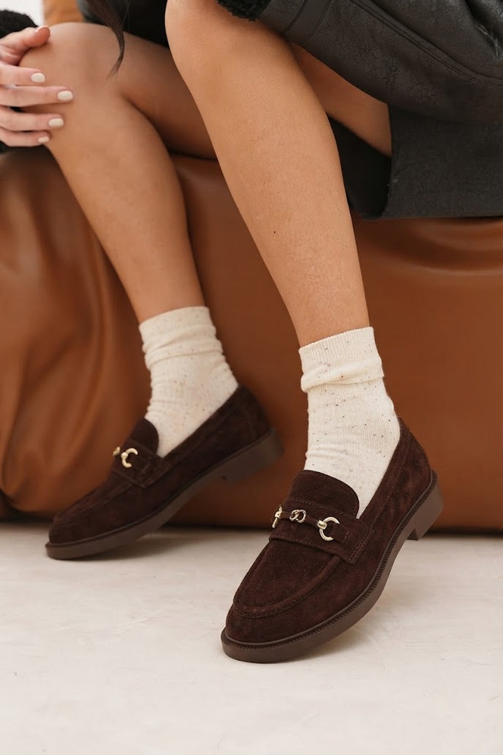 Kadın Kahverengi Tokalı Süet Deri Loafer