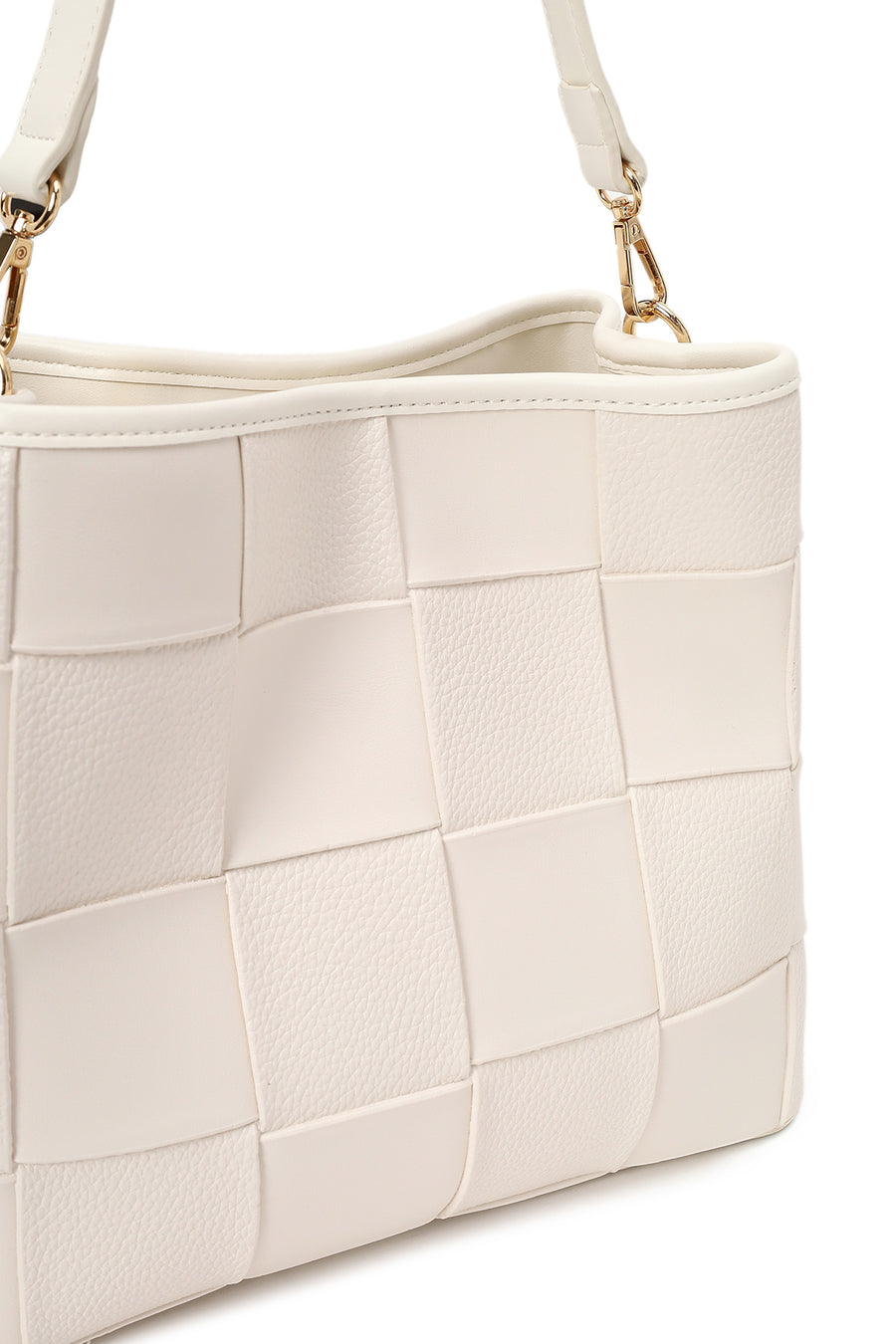 Woman Cream Long-Strap Knitted Shoulder Bag