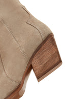 Women's Beige Suede Leather Cowboy Heeled Boots | Derimod
