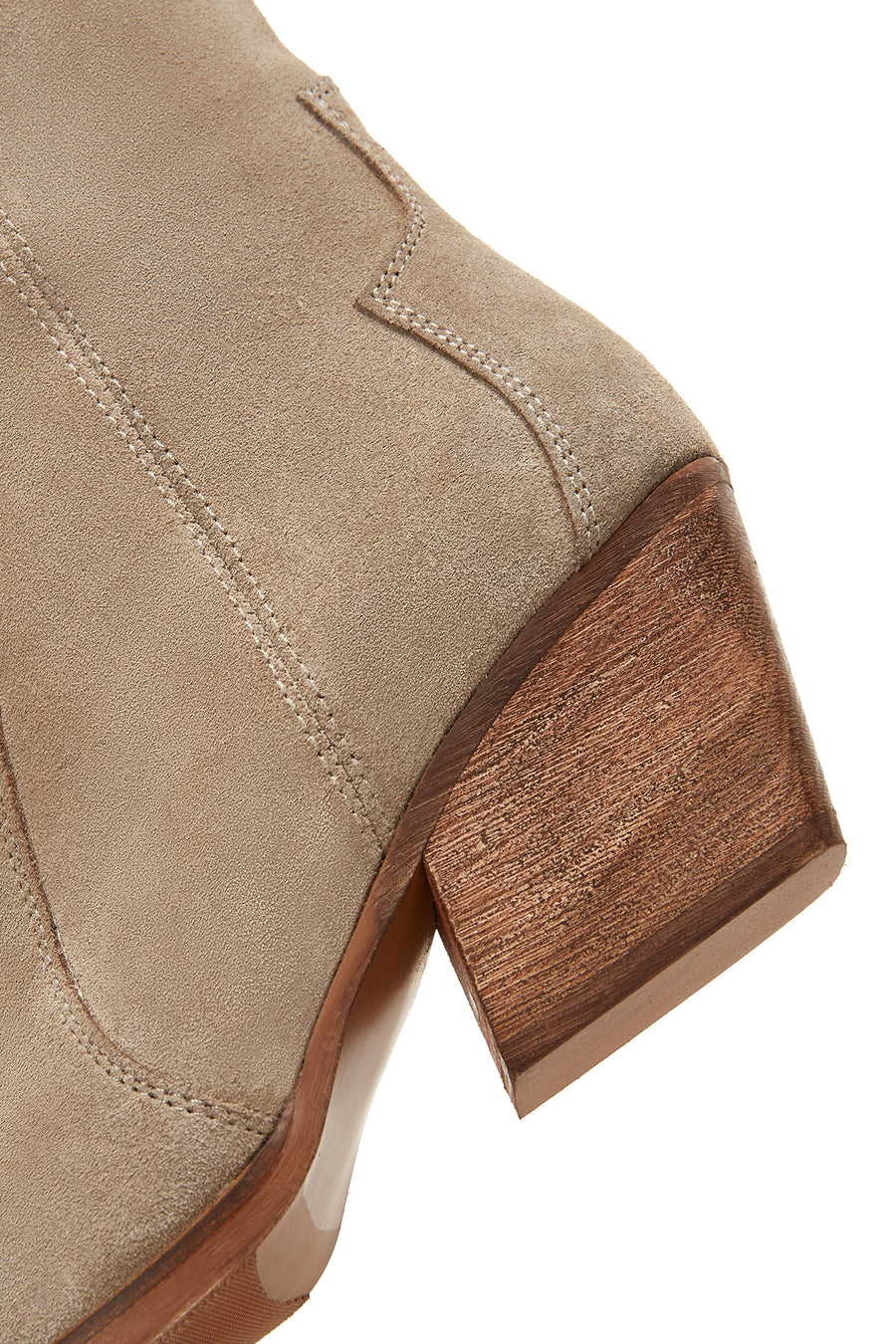 Women's Beige Suede Leather Cowboy Heeled Boots