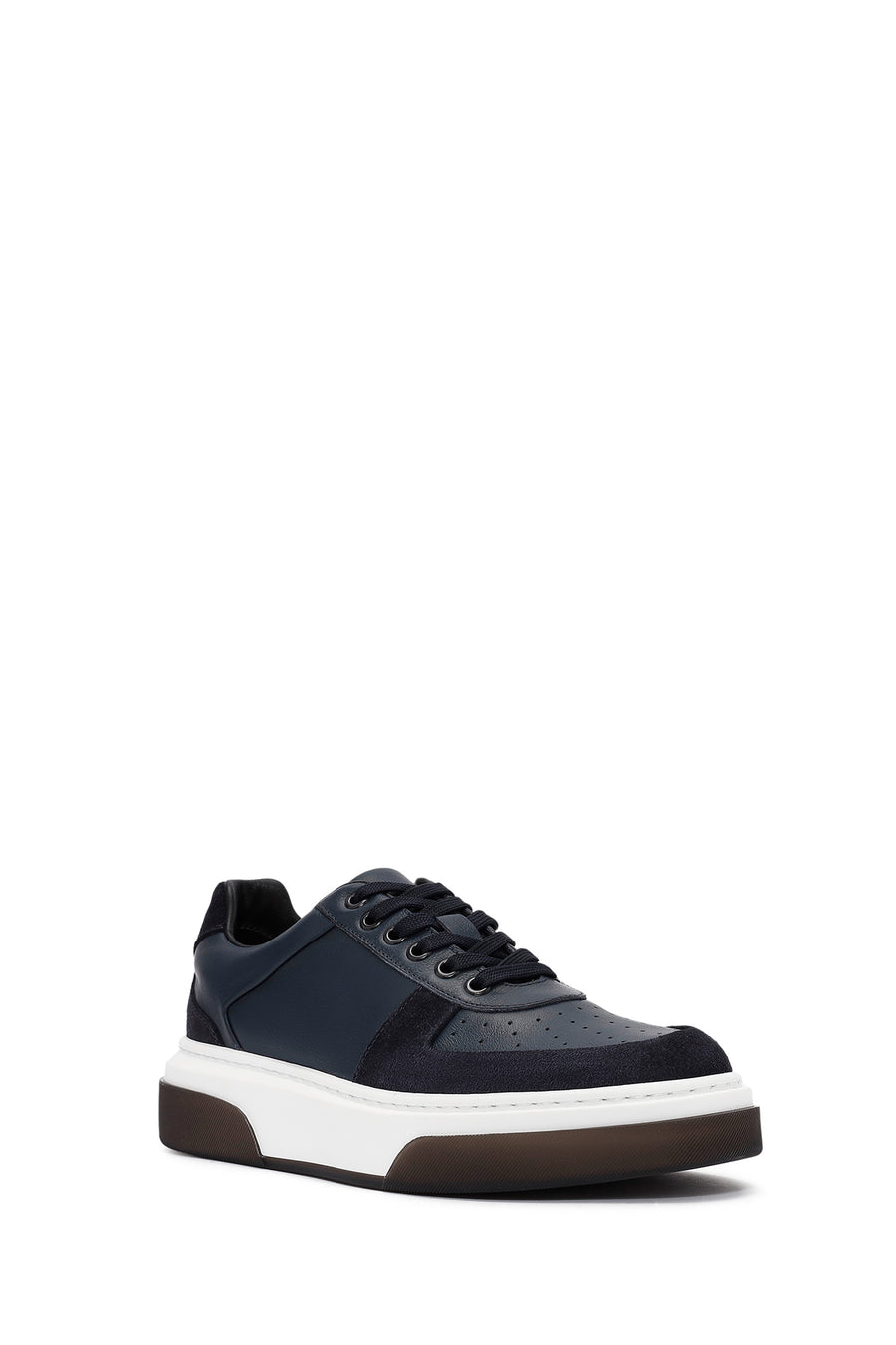 Erkek Lacivert Bağcıklı Kalın Tabanlı Deri Sneaker