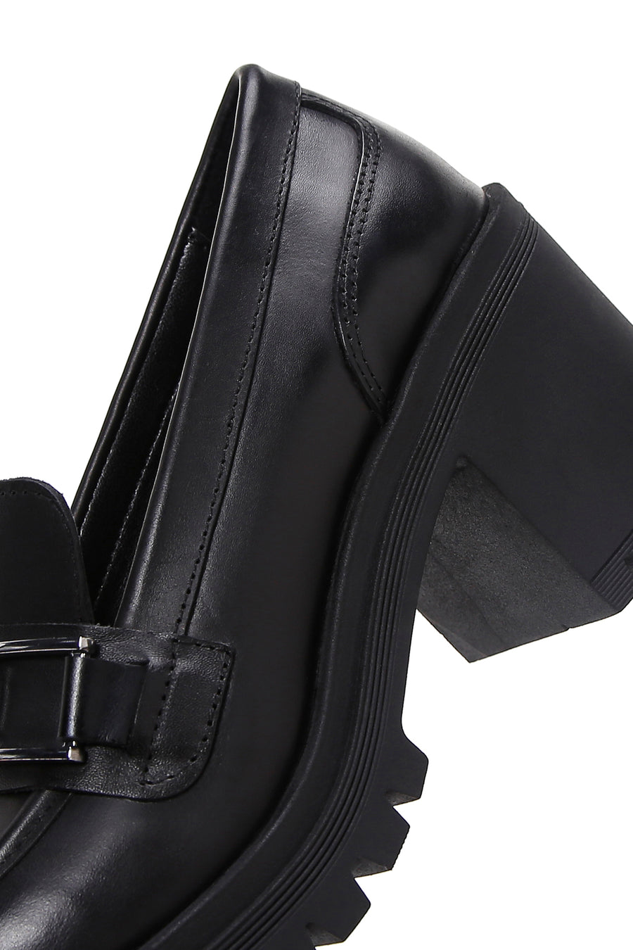 Kadın Siyah Kalın Topuklu Deri Maskülen Loafer