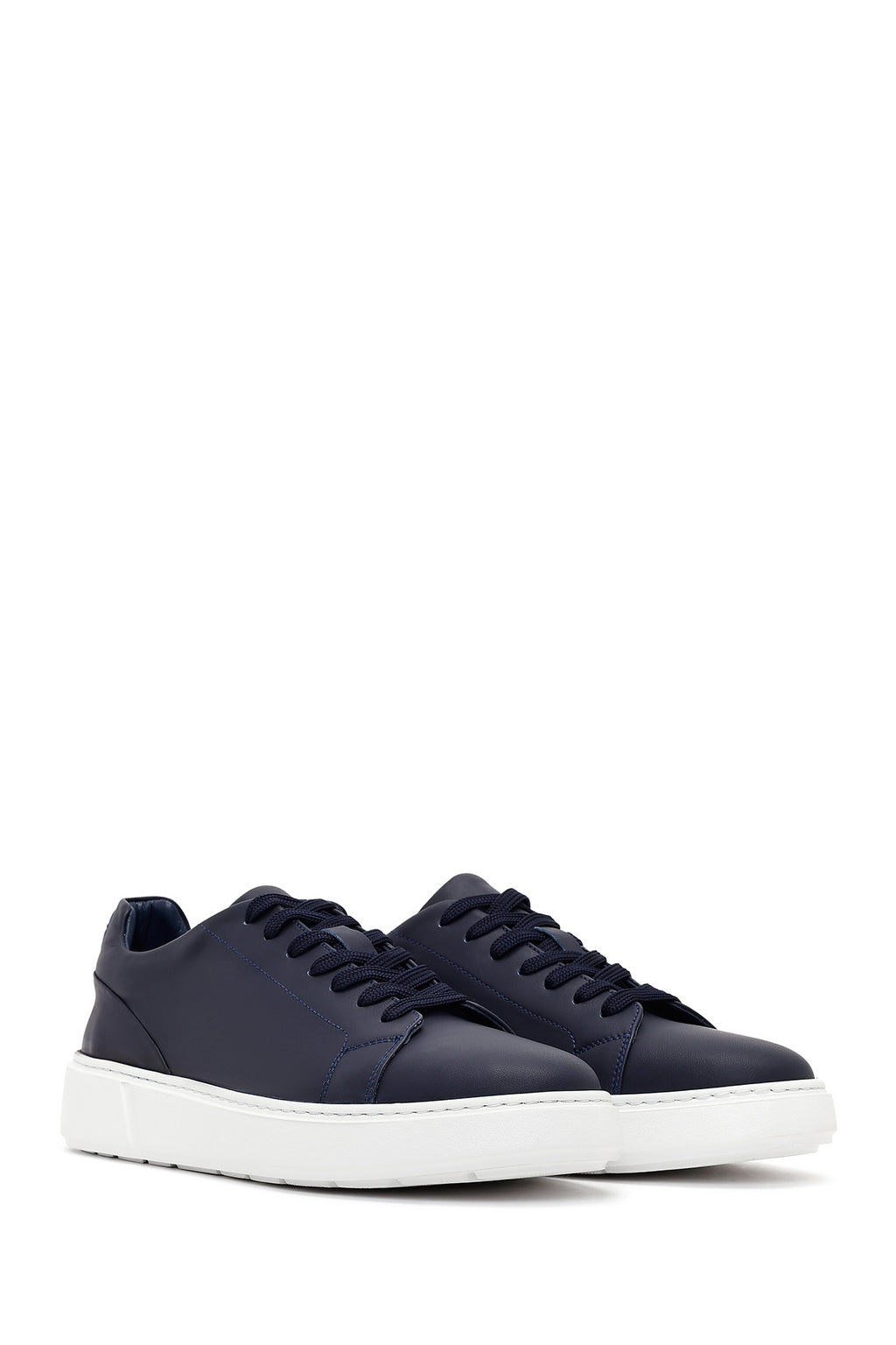 Erkek Lacivert Bağcıklı Deri Sneaker