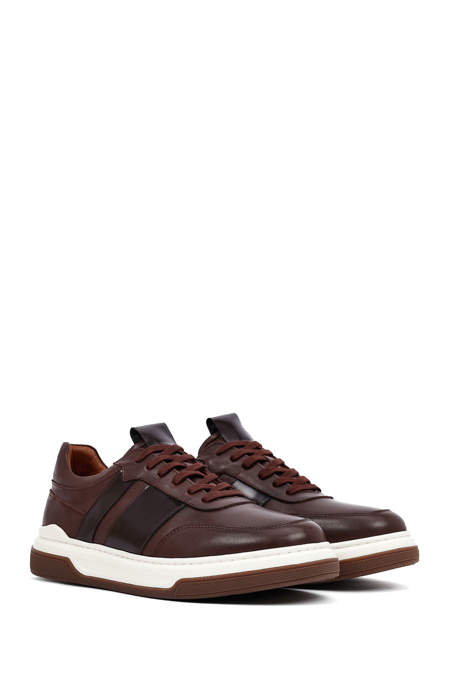 Erkek Kahverengi Bağcıklı Deri Sneaker