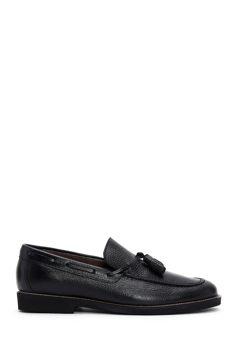 Men's Black Leather Tasseled Casual Loafer 23SFD6501FT | Derimod