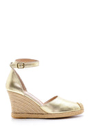Women's Leather Straw Detailed Wedge Heeled Sandals | Derimod