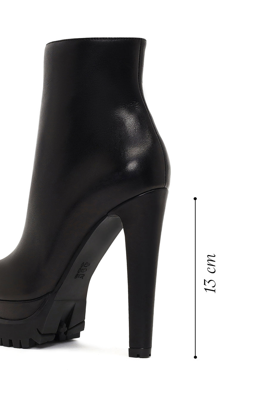 Woman Black Zip Closure Platform High Thick-Heeled Leather Boots