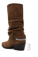 Woman Tan Chunky Heeled Suede Cowboy Boots | Derimod