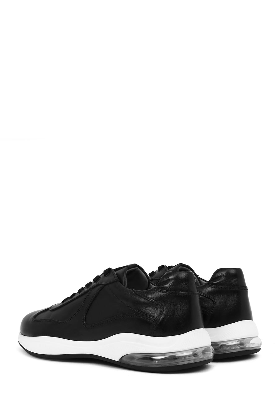 Erkek Siyah Bağcıklı Deri Casual Sneaker