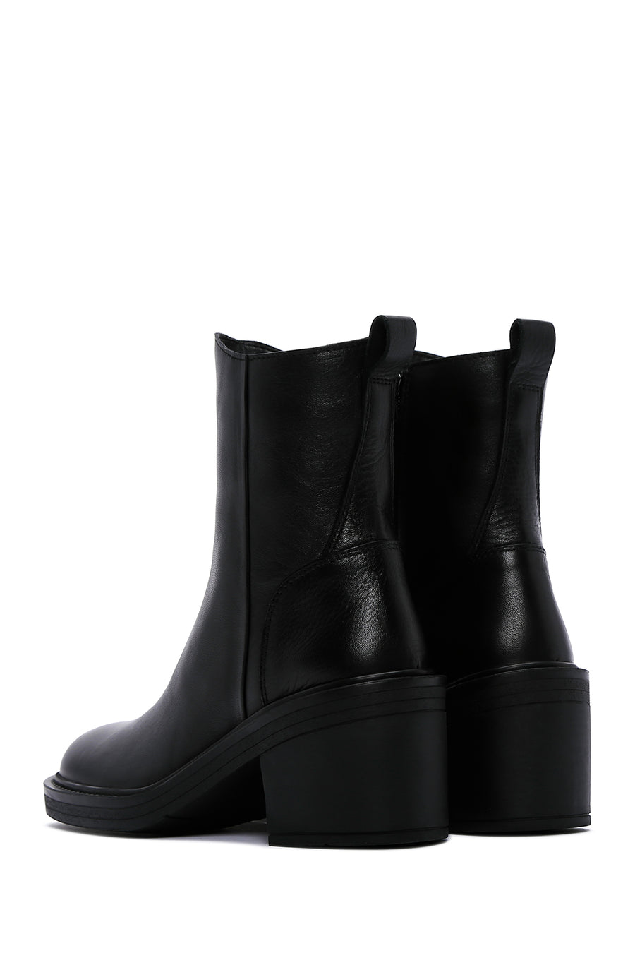 Women's Black Leather Zippered Heeled Boots