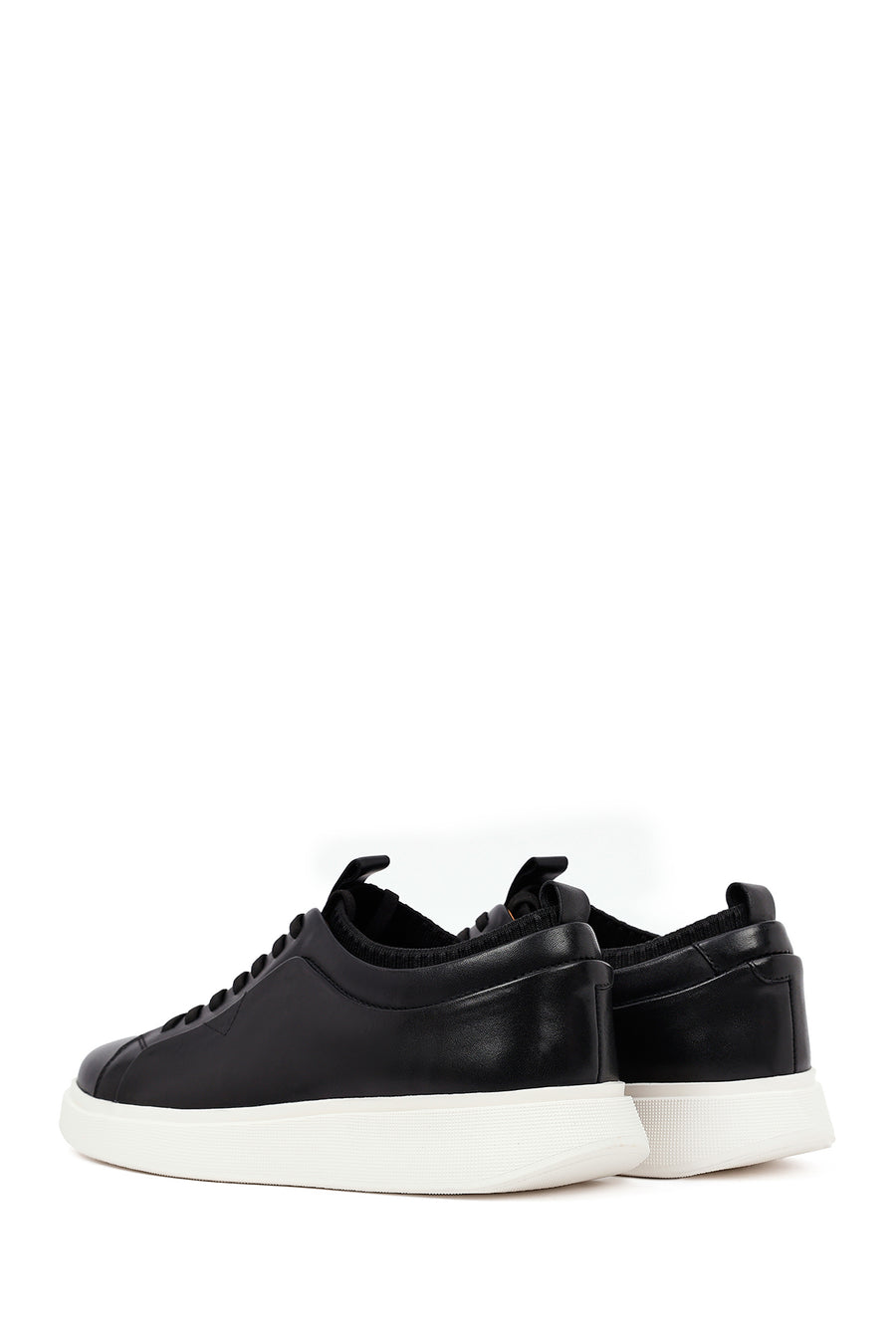 Men's Black Lace-Up Thick-Soled Leather Sneaker