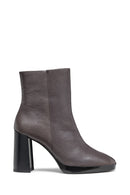 Geox Women's Grey Teulada Zippered Thick Heel Leather Boots | Derimod