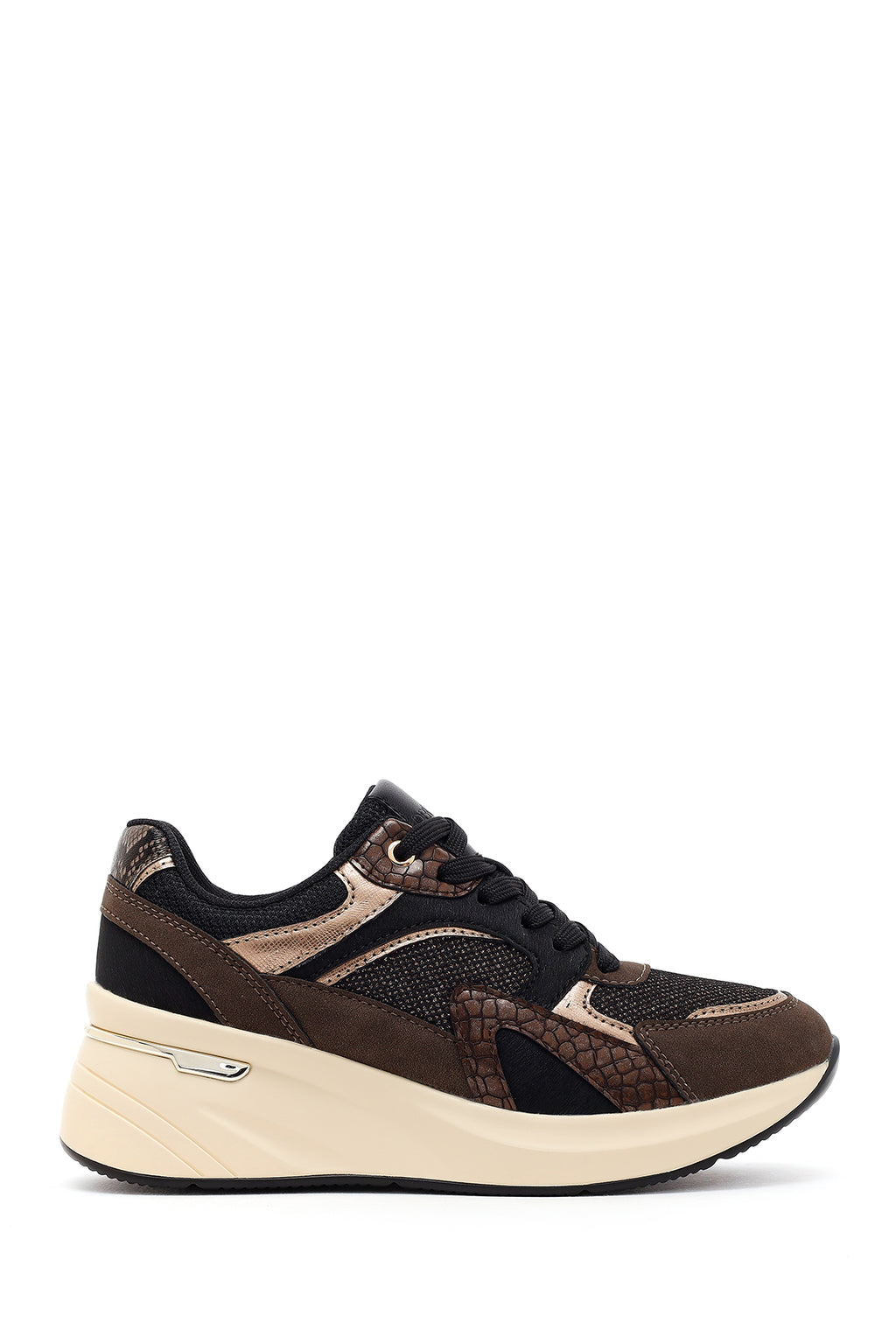 Kadın Kahverengi Bağcıklı Dolgu Topuklu Sneaker