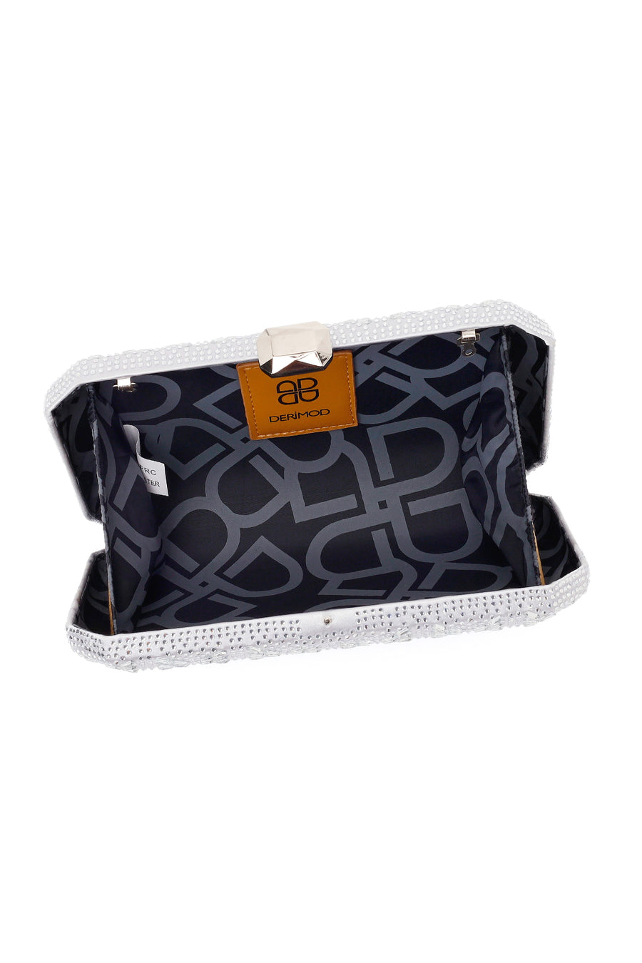 Woman Silver Long Chain Strap Stone-Embellished Mini Box Evening Bag