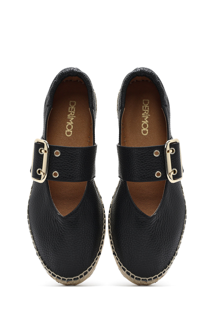 Women's Black Buckled Leather Espadrilles