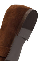Women's Brown Suede Leather Ballet Flats with Rhinestones | Derimod