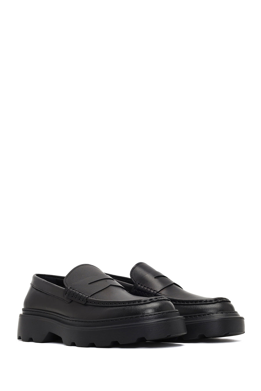 Men's Black Thick-Soled Leather Loafer