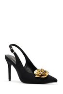 Women's Black Accessory Detailed Open Back Thin Heeled Shoes | Derimod