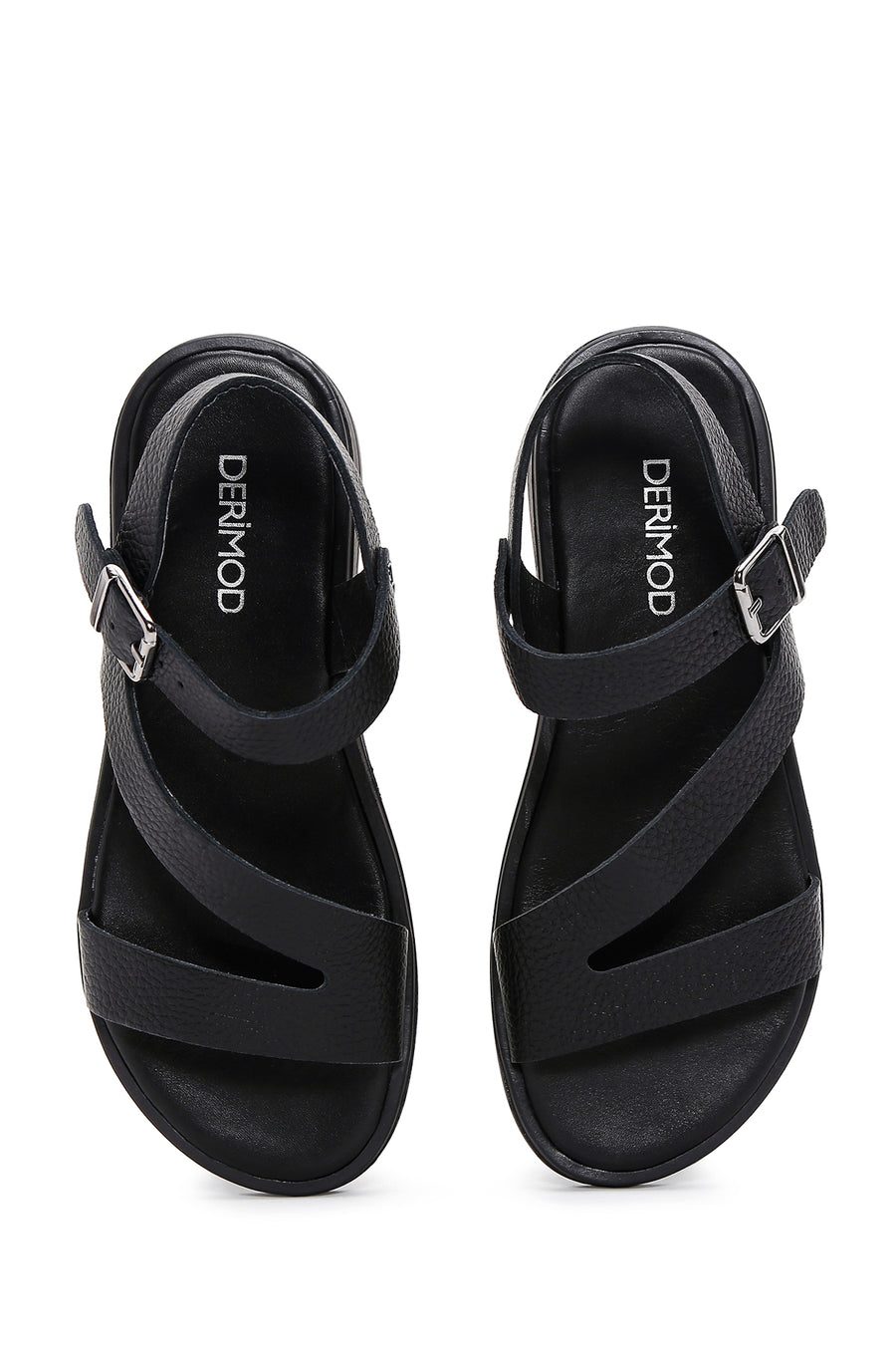 Women's Black Leather Comfort Sandals
