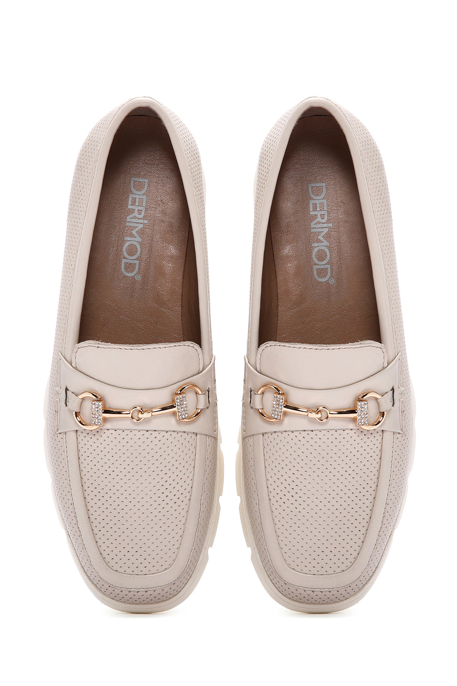 Kadın Krem Tokalı Deri Konfor Loafer