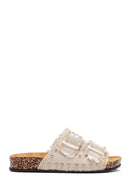 Women's Beige Stone Detailed Fabric Slippers | Derimod