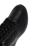Women's Black Lace-Up Wedge Heel Leather Sneakers | Derimod