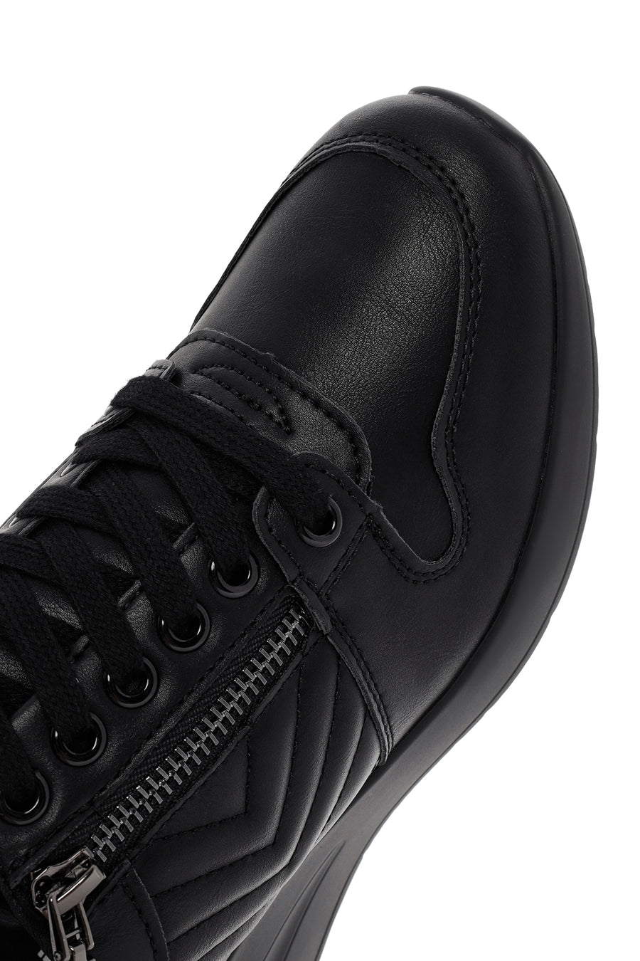 Women's Black Lace-Up Wedge Heel Leather Sneakers