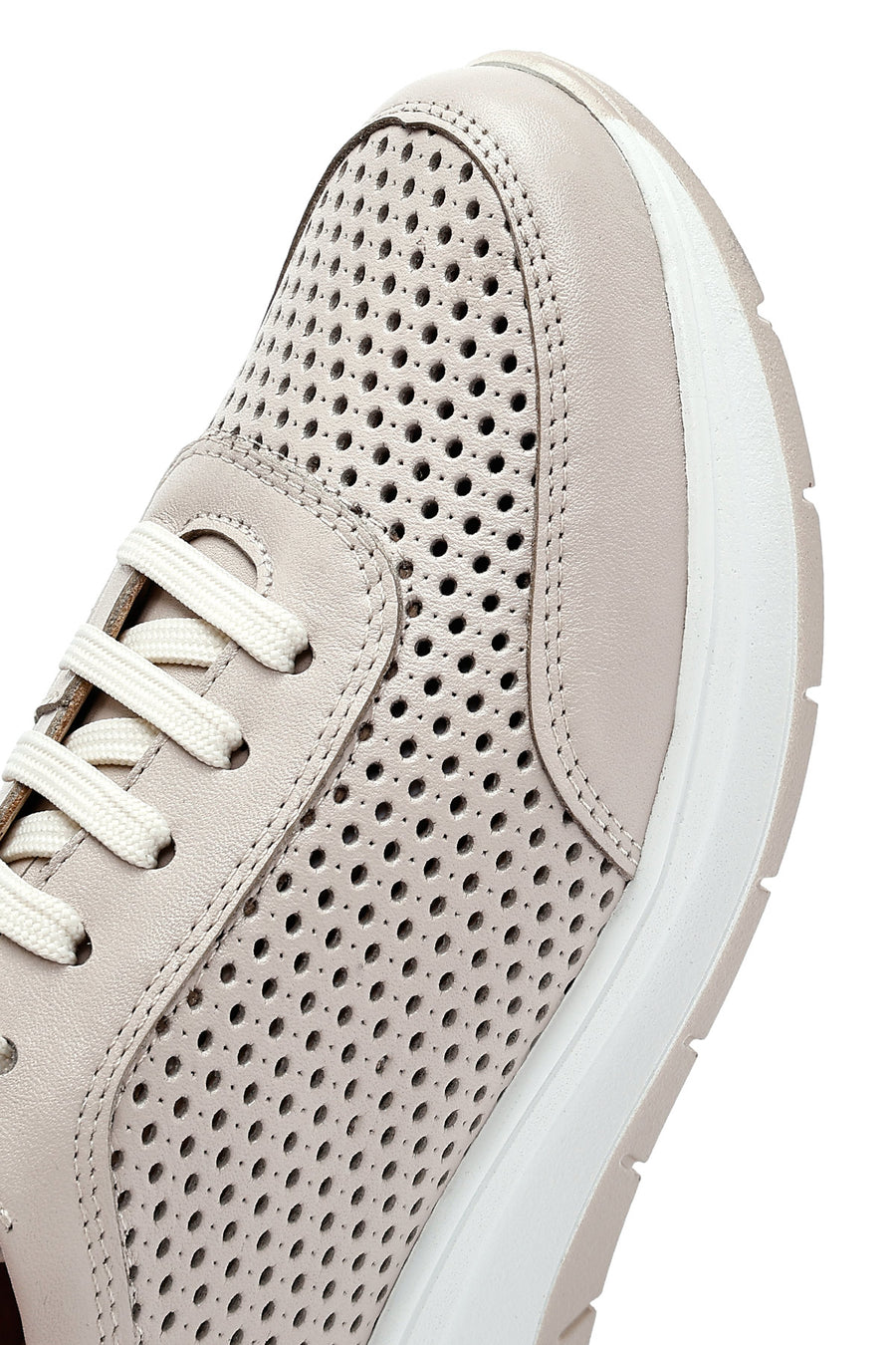 Kadın Krem Bağcıklı Kalın Tabanlı Deri Sneaker