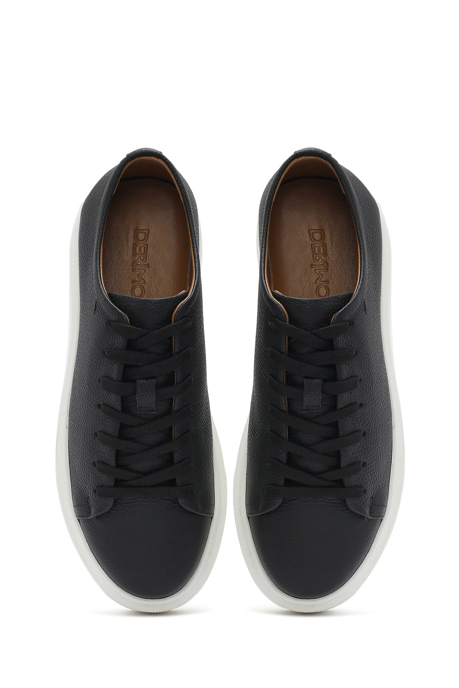 Erkek Siyah Bağcıklı Kalın Tabanlı Deri Sneaker