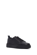 Erkek Siyah Bağcıklı Deri Sneaker | Derimod
