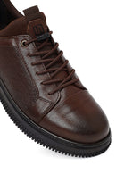 Erkek Kahverengi Bağcıklı Deri Sneaker | Derimod