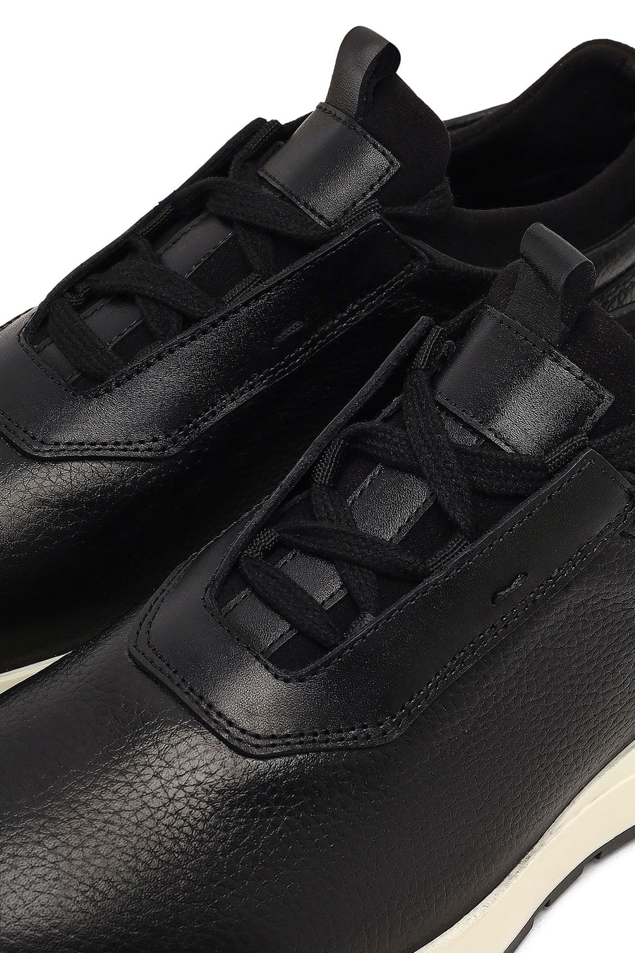Erkek Siyah Kalın Tabanlı Deri Casual Sneaker